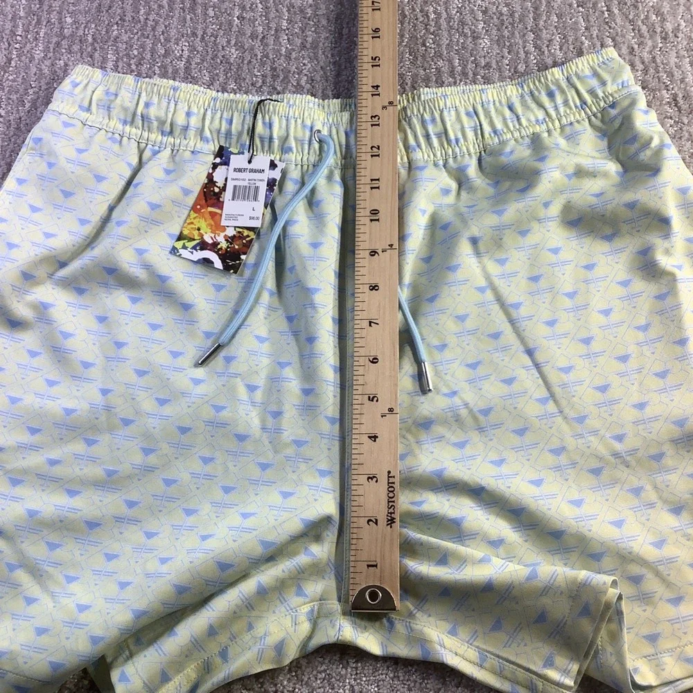 Robert Graham Mens Martini Tower Swim Trunks Yellow Blue Size L NWT